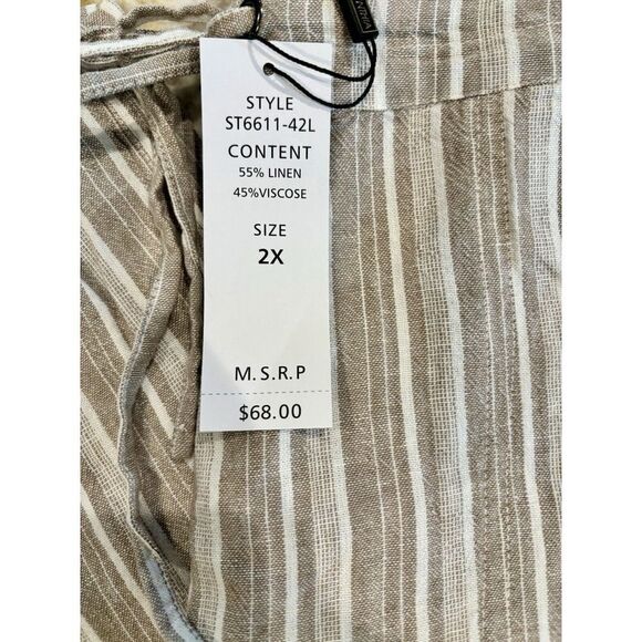 NEW!! Women's For Cynthia Linen Blend Beige And White‎ Striped Pant - 2X - Picture 2 of 4